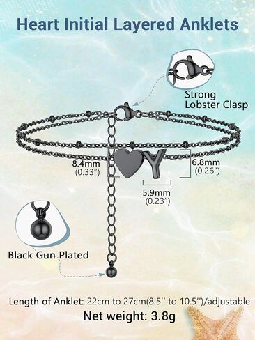 Initial Ankle Bracelets for Women, Dainty Stainless Steel Letter A-Z Layered Anklets, Heart Ankle Bracelet 8.5"-10.5" Adjustable, Summer Beach Jewelry, Come with Box in Saudi Arabia