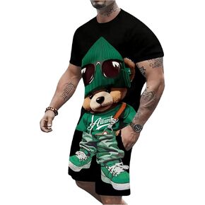 Men's 2 Piece Summer Outfits Cartoon Graphic Tees Tops and Track Shorts Sets Funny Tracksuits