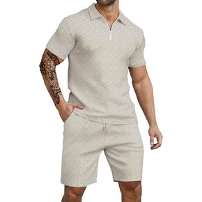 Lin Moniang Mens Summer Outfits Polo Shirt And Shorts Set Fashion Casual Short Sleeve Polo Suit For Men 2 Piece Short Set