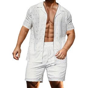 Mens Track Suits 2 Piece Set Sweat Suit Summer Beach Outfits Shirt and Shorts