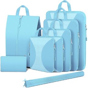 8 Set Compression Packing Cubes for Travel, Packing Cubes Compression Travel Accessories Expandable Packing Organizers for Carry on Luggage Suitcase (Gray)