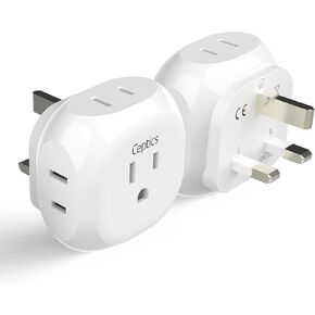 محول السفر العالمي Ceptics ، 5 في 1 شاحن محمول عالمي مع 2x USB-A & USB-C 3.5A للهواتف المحمولة ، أجهزة الكمبيوتر المحمولة ، الكاميرات الأمريكية ، المملكة المتحدة ، الاتحاد الأوروبي ، الاتحاد الأفريقي ، كل ذلك في 1 من النوع A ، C ، G ، I إخراج ،