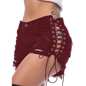 Sexyshine Women's Sexy Casual Hot Pants Cut Off Ripped Hole Lace Up Bandage Jeans Denim Shorts Clubwear