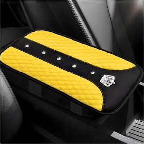 Bling Leather Car Center Console Cover, 12.6"×7.5" Crystal Anti-Scratch Armrest Protector Seat Box Cover, Waterproof Sparkly Auto Console Cushion Decor for Car Truck SUV (Yellow)