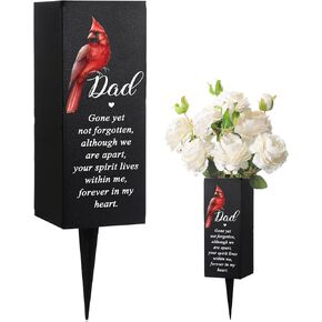 Hushee Memorial Grave Decorations Cemetery Cardinal Flower Vase Metal Gravesite Flower Holder with Spike Graves Metal Funeral for Loss of Loved One Cemetery Outdoors Yard Garden(Dad)