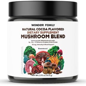 Mushroom Powder Blend - Mushroom Cocoa for Sleep, Energy, Immunity with Shiitake, Cordyceps, Reishi, Chaga - Mushroom Coffee Adaptogen Drink - Mushroom Supplement Powder Unsweet, 20