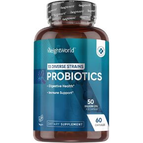 WeightWorld Probiotics for Women & Men 50 Billion CFU - Third-Party Tested - 60 Capsules (2-Month Supply) - 13 Probiotic Strains With Inulin & Fructooligosaccharide - Digestive Health & Immune Support