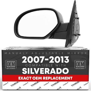 استبدال المرآة الجانبية للسائق متوافق مع 2007-2013 شيفروليه سيلفرادو 1500 2500 3500 HD ، 2007-2013 GMC Sierra 1500 2500 3500 HD دليل ، زجاج مسطح - أسود - OEM 20843118 ، GM1320332