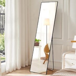 OLIXIS Full Length Mirror 59"x16" for Bedroom, Full Body Mirror with Stand, Hanging or Leaning for Wall, Aluminum Alloy Thin Frame Floor Standing for Living Room, Tall, Black