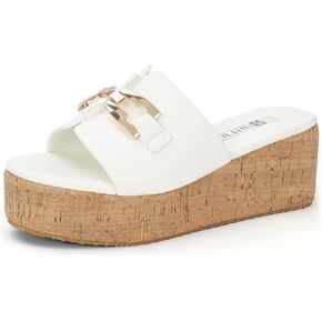 IDIFU IN2 Platform Sandals Open Toe Wedge Sandals for Women Dressy with Metal Chain Slip on Cute Summer Beach Chunky Slide Sandals Shoes Comfortable Fashion Casual Flatform Cork Wedges