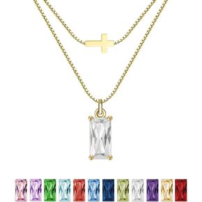 SILANER Emerald Birthstone Necklace for Women 14K Real Gold Plated Dainty Cross Pendant Cubic Zirconia Charm Chain Necklace Birthday Gifts for Women Jewelry