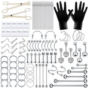80PCS Nose Piercing Kit: Stainless Steel Body Piercing Jewelry with 12G, 14G, 16G, 20G Needles for Ear, Nose, Lip, Eyebrow