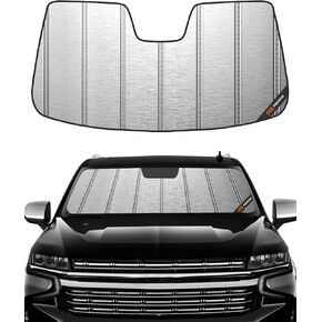 الزجاج الأمامي الظل أشعة الشمس ل Cadillac Escalade/GMC Yukon 2015-2020 ، Chevy Suburban/Tahoe 2015-2020 ، Window Sunshade Shield ، 2-in-1 Sun Sun ، Silver for Summer ، Black for Winter
