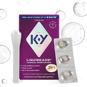 زيوت التشحيم الشخصية K-Y ، مرطب مهبلي مبتير ، 6 إدراج حبة و 6 أدوات لتكملة رطوبة المرأة الطبيعية للراحة والجنس (قد تختلف التغليف)