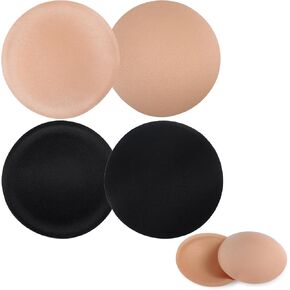 2 Pairs Round Bra Pad Inserts, Seam Removable Washable Sew in Bra Cups Push Up Breast Inserts for Women Bikinis Top Swimsuit Sport Yoga Bra (Black + Skin)