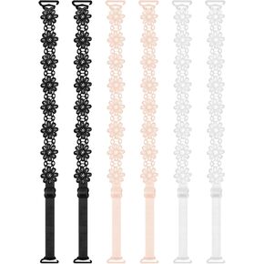 3 Pairs Women's Bra Straps Lace Flower Elastic Underwear Strap Replacement Shoulder Non-Slip (White, Beige, Black)