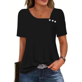 ETCYY Short Sleeve Tops for Women Trendy Summer Top 2025 Spring Shirts Square Neck Loose Tunic Dressy Casual Blouses