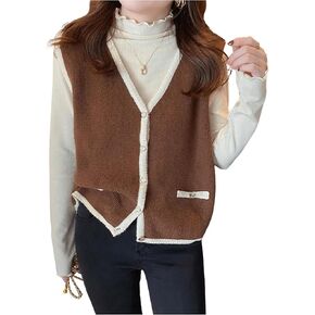 MakeMeChic Women's Contrast Binding V Neck Sweater Vest Sleeveless Button Down Knit Tops
