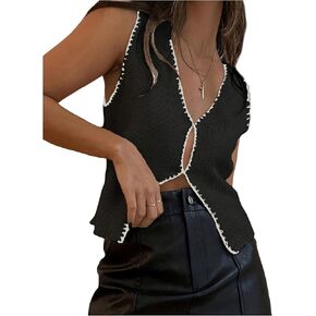 Verdusa Women's Cut Out Sweater Vest V Neck Sleeveless Knitted Vest Tops