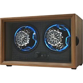 Double Watch Winder for Automatic Watches, Dual watch Winders Box for Watch lovers, with Quiet Motor 4 Rotation Mode Setting,Blue Light,Elastic Watch Pillows, Gift for Man