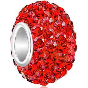 CharmSStory 925 Sterling Silver Red Simulated Birthstone Charms Synthetic Crystal Bead For Bracelets