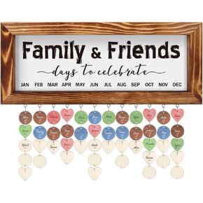TOARTi Family Friends Birthday Calendar Hanging (15.8"x6.3"), Rustic DIY Birthday Tracker Board with 100 Heart/Circle Tags, Days To Celebrate Birthday Reminder Calendar for Mother/Grandma