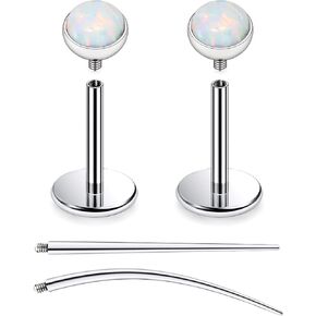 F136 Titanium 20/18/16G Internally Threaded Flat Back Opal Stud Earrings Nose Rings Lip Labret Medusa Monroe Piercing Jewelry with Taper for Women Men