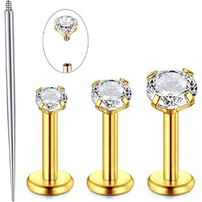 QWALIT 20G 18G 16G TRAGUS ثقب المجوهرات الغضروف الأقراط تراغوس للنساء مسطحة أنف أنف مستحضر أقراط ملولبة داخليًا إلى الأمام