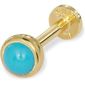 Jewelryweb - Solid 14k Yellow Gold 18G 3mm Simulated Turquoise Labret Tragus Conch Helix Cartilage Stud - Elegant Minimalist Hypoallergenic piercing for women and men - Flat Back Earring - non tarnish