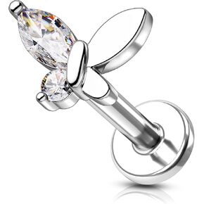 COCHARM Titanium Post Helix/Tragus/Conch/Cartilage Piercing Jewelry 16G 6mm/8mm-Threadless Butterfly Tragus/Cartilage Earring Stud with Flat Back, Surgical Steel Helix Jewelry in Gold & Silver