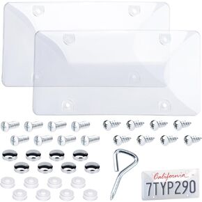 2 PCS Clear License Plate Covers, Unbreakable Novelty Licenses Plate Protect, License Plates Frame for Car Tag, Front and Back with Screws Caps