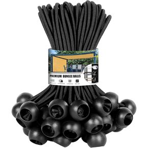 Tarp Bungee Cords with Balls 10 Inch, 50 PCS Ball Bungee Cords Heavy Duty Tarp Bungee Balls Tie Downs for Camping,Shelter,Cargo,Projector Screen,Tent Poles with UV Resistant