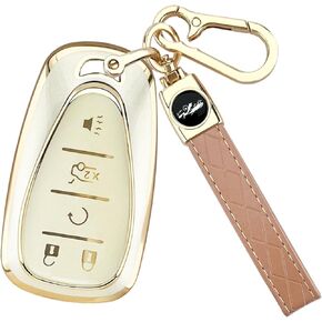 for Chevy Key Fob Cover with Keychain, Gold Soft TPU Full Protection for 2016-2025 Equinox Malibu Camaro Blazer Traverse Trailblazer 5 Button Holder