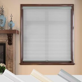 MYshade Cellular Shades, Cordless Light Filtering Windows Blinds for Bedroom, Bathroom, French Door, Camper, Living Room Pull Down Sheer Fabric Accordion Color-Matched Window Shades 35"W X 72"H Grey