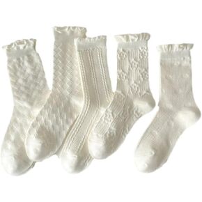 Kelabia 5 Pair Cute Ankle Socks for Women - Coquette Cottagecore Ruffle Frilly Floral Knit Socks - Japanese Crew Causal Y2K