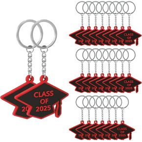 Winmany 25 Pieces Class of 2025 Graduation Keychain Rubber Key Chains With Grad Cap Charms Gifts for Souvenir College