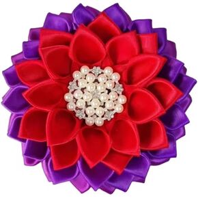 Red and Purple 4.5" Sorority Paraphernalia Flower Brooch Pin for Women, Greek Organization, Delta Sigma Theta Sorority Inspired for D9 Events, Conferences, Luncheons, J13 - Red Hat Society