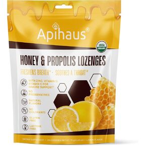 Honey and Propolis Lozenges Lemon Flavor, Freshens Breath - Soothes a Throat- Immune Support with Vitamin C, Vitamin D and Zinc, 20 Count