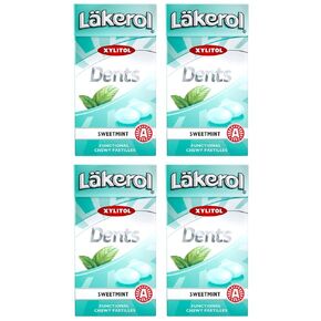 4 Boxes x 36g of Läkerol Dents Sweetmint - Original - Swedish - Sugar Free - Xylitol - Pastilles - Lozenges - Dragees - Drops - Candies - Sweets