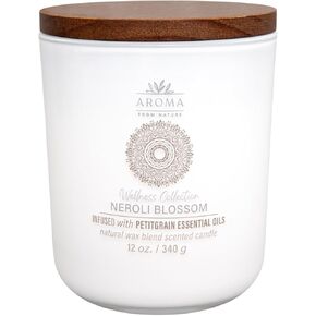 Aroma from Nature Wellness Collection Candle, 12 oz, 2 Cotton Wicks, White Tea Citron, Large Painted Jar