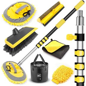 144 '' 'Car Wash Brush Kits مع دلو قابل للطي ، وقطب تلسكوبي قابلة للطي حاوية ماء مقاومة للماء ميت موب إسفنجة فائقة الأمسيات من المناشف المتوسطة
