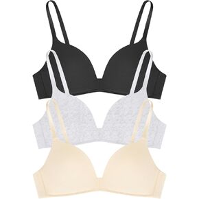 Eleplus 3 Pieces Lightly Lined Wireless Bras for Women Comfy Plunge T Shirt Bra Pack