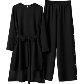 Abayas Dress for Women Muslim Long Sleeve Loose Top Pants 2 Pcs Dubai Islamic Muslim Women Matching Sets