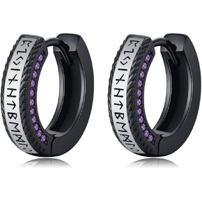 MEDWISE Unisex Viking Runes Hoop Earrings 925 Sterling Silver Hypoallergenic Punk Huggie Hoop Earring Jewelry Gifts with Delicate Packaging