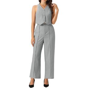 Allegra K Vest Pants Suits for Women's Dressy Two Piece Business Outfits Sleeveless Blazer Wide Leg Pants Sets