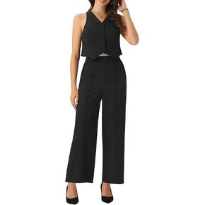 Allegra K Vest Pants Suits for Women's Dressy Two Piece Business Outfits Sleeveless Blazer Wide Leg Pants Sets in Kuwait