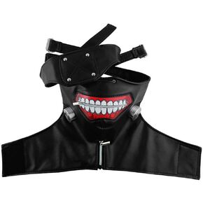 PENINSULA LOVE Tokyo Ghoul Kaneki Ken Mask Punk PU Leather Mask Halloween Cosplay Costume Zipper Mask with Detachable Eye Patch