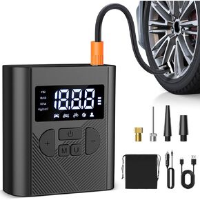 Tire Inflator Portable Air Compressor, Cordless Air Pump for Car Tires, 150PSI Bike Tire Pump with Pressure Gauge LED Light for Car, Motorcycle, Bicycle, Balls