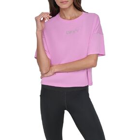 DKNY womens Short Sleeve Rhinestone Logo Relaxed Cropped Tee