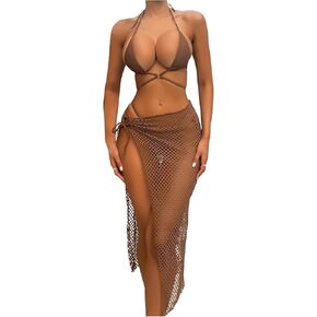 SweatyRocks مثلث النسائية المثلث البيكيني مجموعة 3 قطعة G String G String Thong Swimsuit مع تنانير التستر على